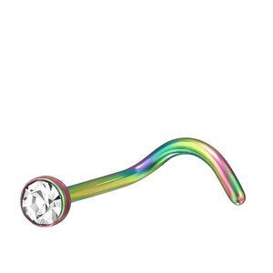 Rainbow Titanium Nose Stud | 2mm Crystal L-Bend | Hypoallergenic Piercing